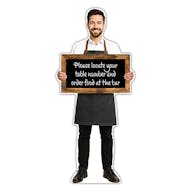 Life-Size Waiter Sign - Carlos - Locate Your Table Number And Order At The Bar