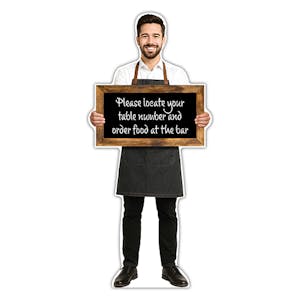 Life-Size Waiter Sign - Carlos - Locate Your Table Number And Order At The Bar