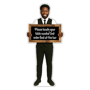 Life-Size Waiter Sign - Sean - Locate Your Table Number And Order At The Bar