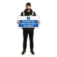 Life-Size Security Guard Sign - Peter - All Visitors And Drivers Must Report To Reception