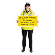 Life-Size Security Guard Sign - Lara - All Visitors Must Report To Security Office