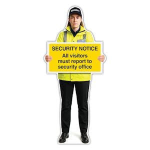 Life-Size Security Guard Sign - Lara - All Visitors Must Report To Security Office