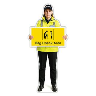 Life-Size Security Guard Sign - Lara - Bag Check Area