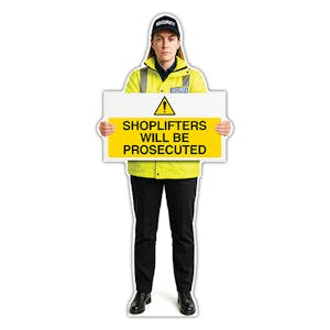 Life-Size Security Guard Sign - Lara - Shoplifters Will Be Prosecuted