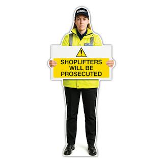 Life-Size Security Guard Sign - Lara - Shoplifters Will Be Prosecuted