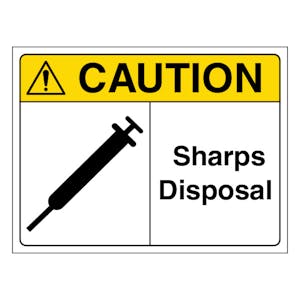 Caution Sharps Disposal - Landscape
