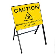 Caution Beware Of Snow and Ice In Car Park with Stanchion Frame