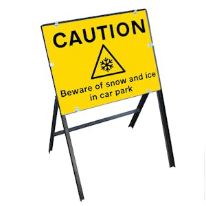Caution Beware Of Snow and Ice In Car Park with Stanchion Frame