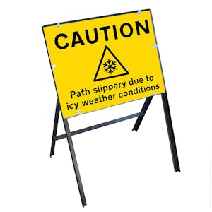 Caution Path Slippery...Icy Weather Conditions with Stanchion Frame
