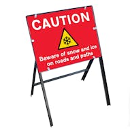 Caution Beware Of Snow and Ice On Roads and Paths with Stanchion Frame