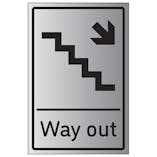 Way Out Arrow Down Stairs Right - Aluminium Effect