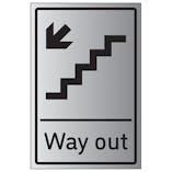 Way Out Arrow Down Stairs Left - Aluminium Effect