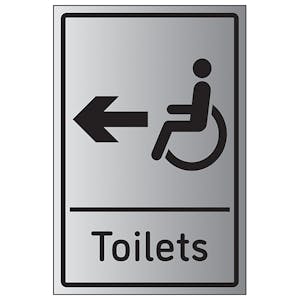 Disabled Toilets Arrow Left - Aluminium Effect