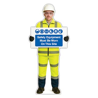 Life-Size Construction Worker Sign - John - Safety Equipment Must Be Worn 