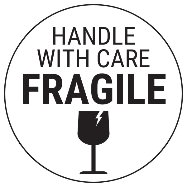Fragile Handle With Care Black Glass Circular Labels On A Roll Shipping Handling Labels Labels On A Roll Safety Essentials Safety Signs 4 Less