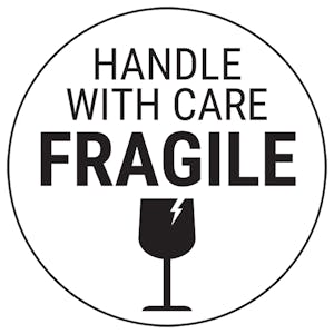 Fragile Handle With Care - Black Glass Circular Labels On A Roll