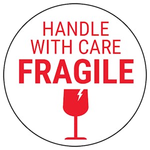 Fragile Handle With Care - Red Glass Circular Labels On A Roll