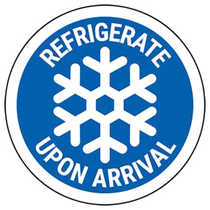 Refrigerate Upon Arrival - Bold Blue Circular Labels On A Roll