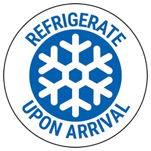 Refrigerate Upon Arrival - Blue Circular Labels On A Roll