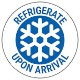 Refrigerate Upon Arrival - Blue Circular Labels On A Roll