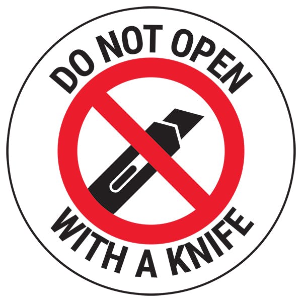 Do Not Open With A Knife Circular Labels On A Roll | Shipping