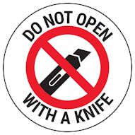 Do Not Open With A Knife Circular Labels On A Roll