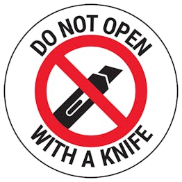 Do Not Open With A Knife Circular Labels On A Roll