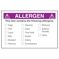 Allergen This Item Contains - Purple Labels On A Roll