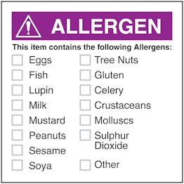 Allergen This Item Contains - Purple Labels On A Roll - Landscape