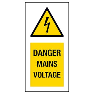 Danger Mains Voltage Labels On A Roll - Portrait