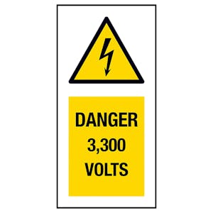 Danger 3,300 Volts Labels On A Roll - Portrait