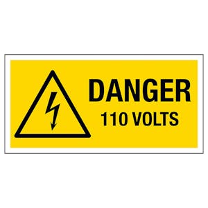 Danger 110 Volts Labels On A Roll - Landscape