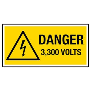 Danger 3,300 Volts Labels On A Roll - Landscape