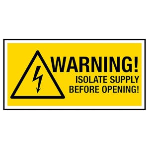 Warning! Isolate Supply Before Opening! Labels On A Roll - Landscape