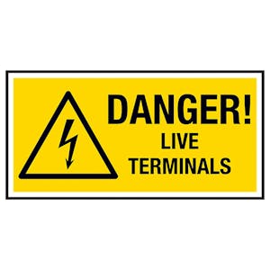 Danger! Live Terminals Labels On A Roll - Landscape