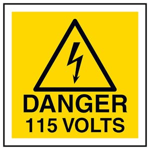 Danger 115 Volts Square Labels On A Roll