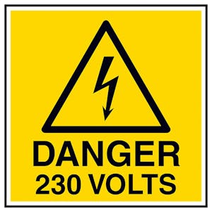 Danger 230 Volts Square Labels On A Roll