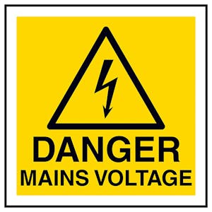 Danger Mains Voltage Square Labels On A Roll