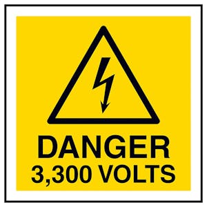 Danger 3,300 Volts Square Labels On A Roll