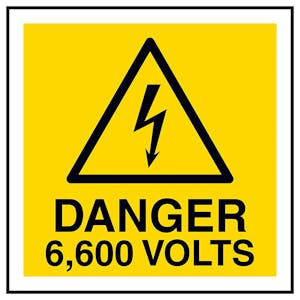 Danger 6,600 Volts Square Labels On A Roll