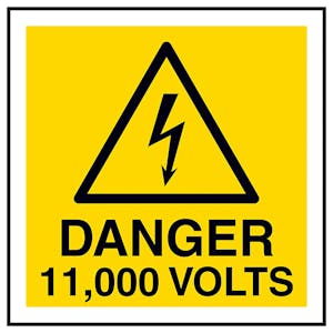 Danger 11,000 Volts Square Labels On A Roll