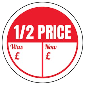 1/2 Price - Was / Now Circular Labels On A Roll