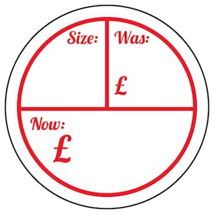 Size / Was £ / Now £ Circular Labels On A Roll