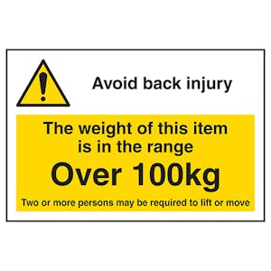 Avoid Back Injury - Weight Of This Item Over 100kg Labels On A Roll - Landscape