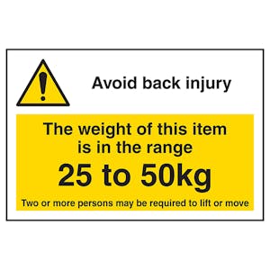 Avoid Back Injury - Weight Of This Item 25 To 50kg Labels On A Roll - Landscape