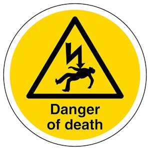 Danger Of Death Circular Labels On A Roll