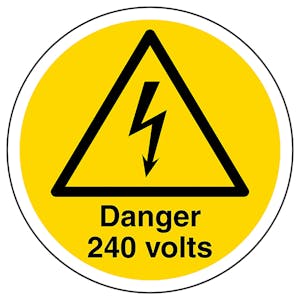 Danger 240 Volts Circular Labels On A Roll