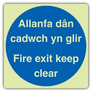 Photoluminescent Welsh/English - Fire Exit - Keep Clear