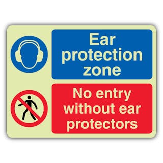 Photoluminescent Ear Protection Zone - No Entry Without Ear Protectors