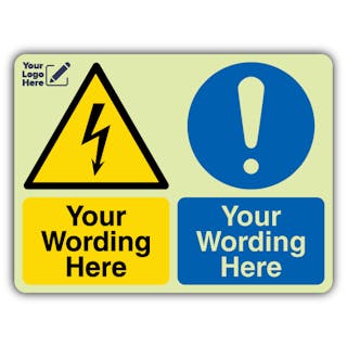 Dual Icon - Warning Explosive / Mandatory Exclamation Mark - Landscape - Your Logo Here